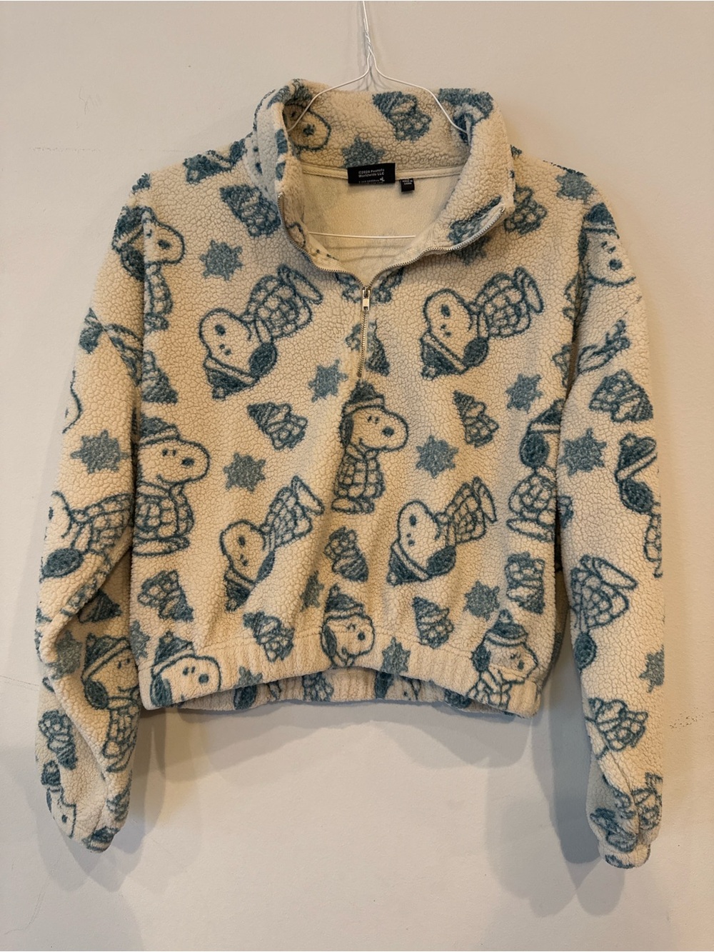 Peanuts Cream & Teal Sherpa Quarter-Zip Jacket